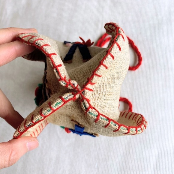 Vintage Handmade Portuguese Folk Art Four Dancers Embroidery Cloth Bag Purse - Picture 9 of 12